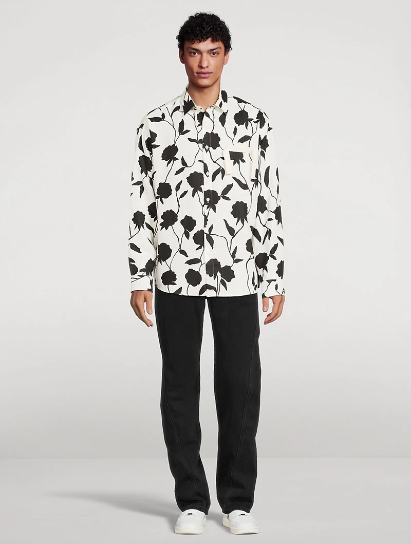 La Chemise Simon Linen Shirt Rose Print