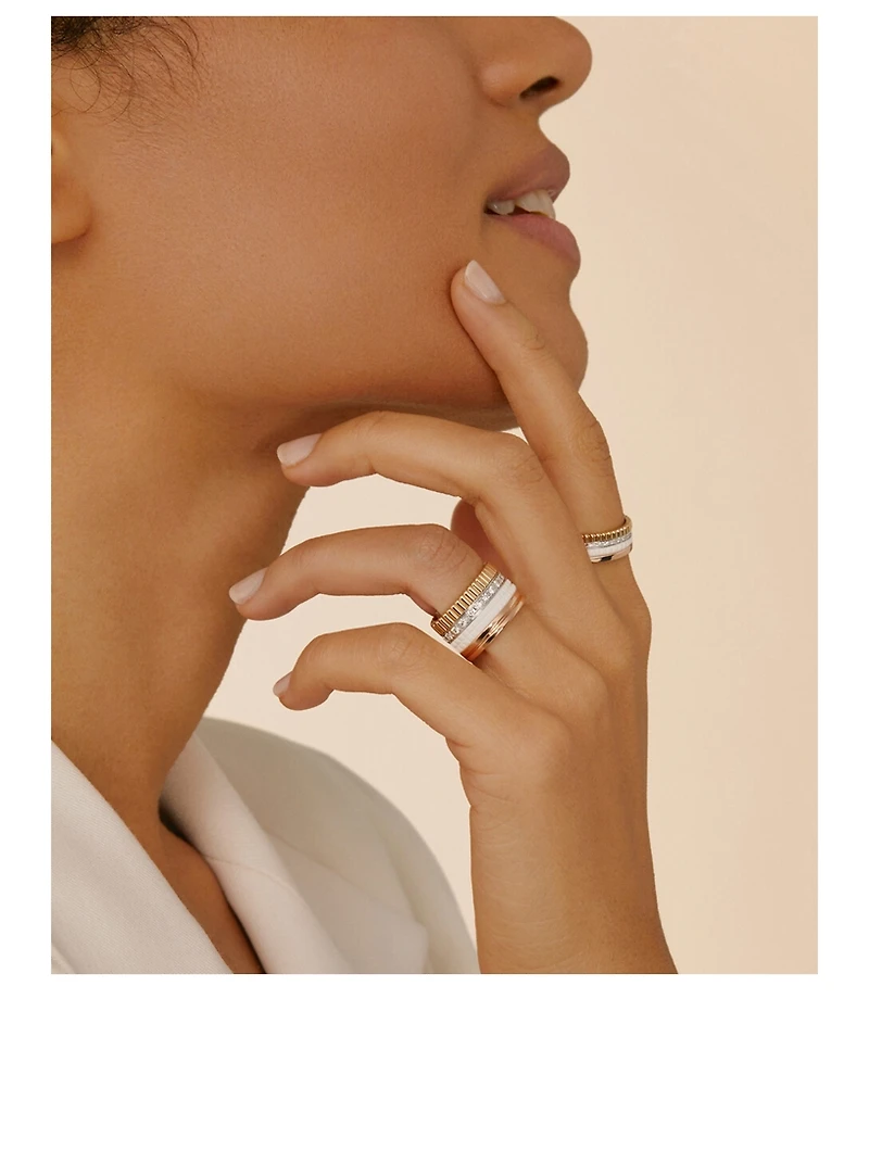 Small Quatre White Edition Gold And Hyceram Ring With Diamonds