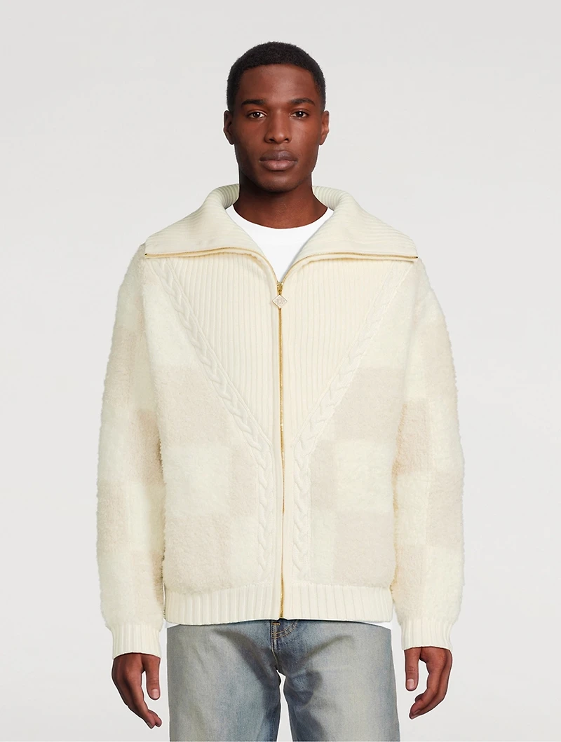Wool Checked Boucle Cardigan
