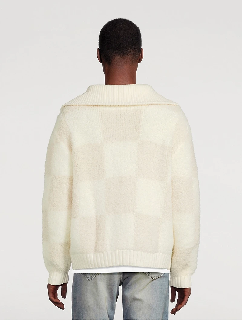 Wool Checked Boucle Cardigan