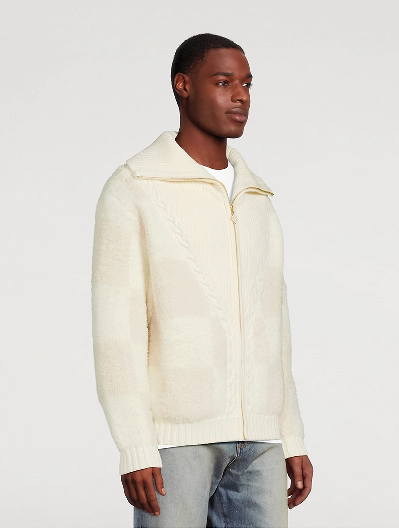 Wool Checked Boucle Cardigan