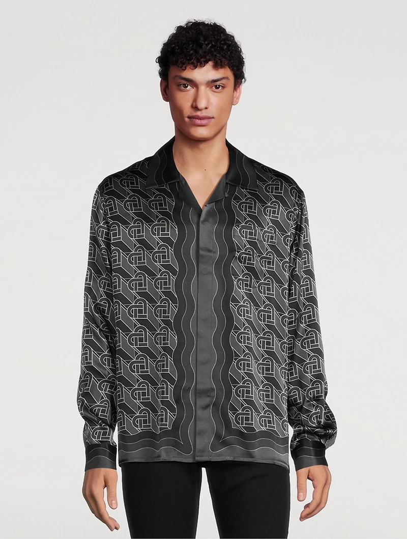 Silk Shirt Heart Monogram Print
