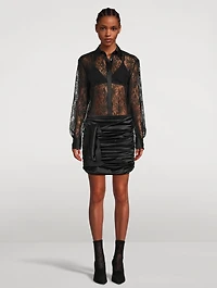 Ruched Satin Mini Skirt