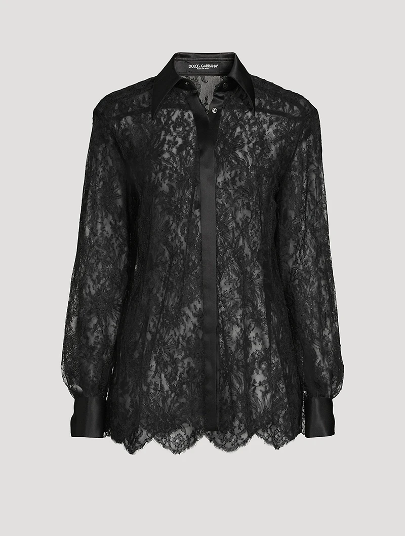 Satin-Trimmed Chantilly Lace Shirt