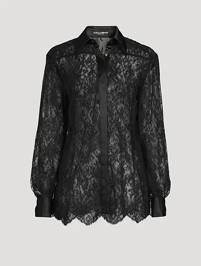 Satin-Trimmed Chantilly Lace Shirt