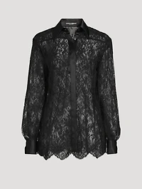 Satin-Trimmed Chantilly Lace Shirt