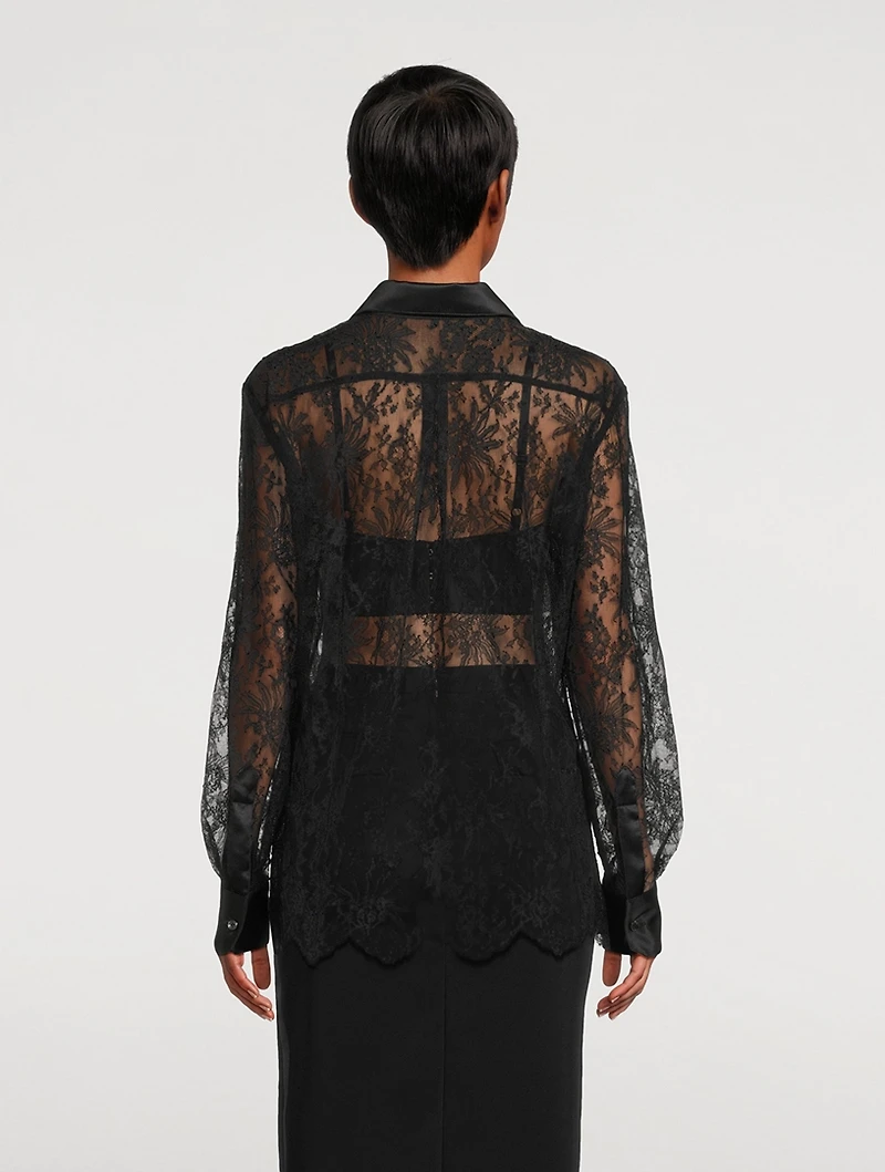 Satin-Trimmed Chantilly Lace Shirt