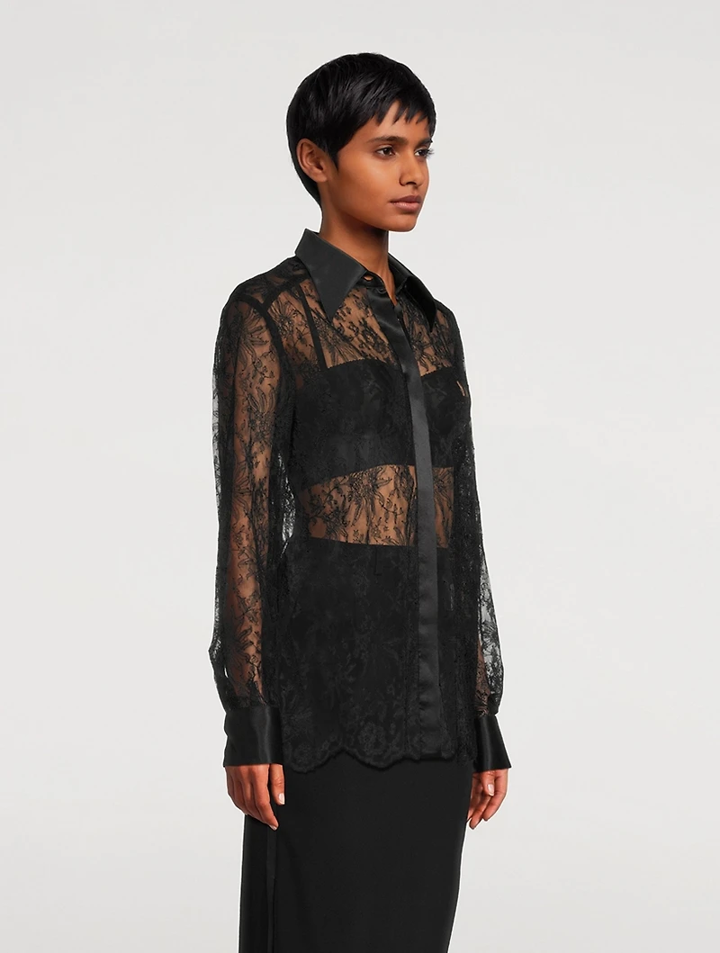 Satin-Trimmed Chantilly Lace Shirt