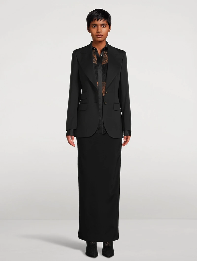 Satin-Trimmed Chantilly Lace Shirt