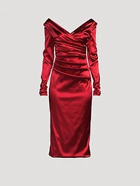 Ruched Satin Midi Dress