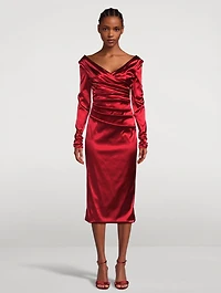 Ruched Satin Midi Dress