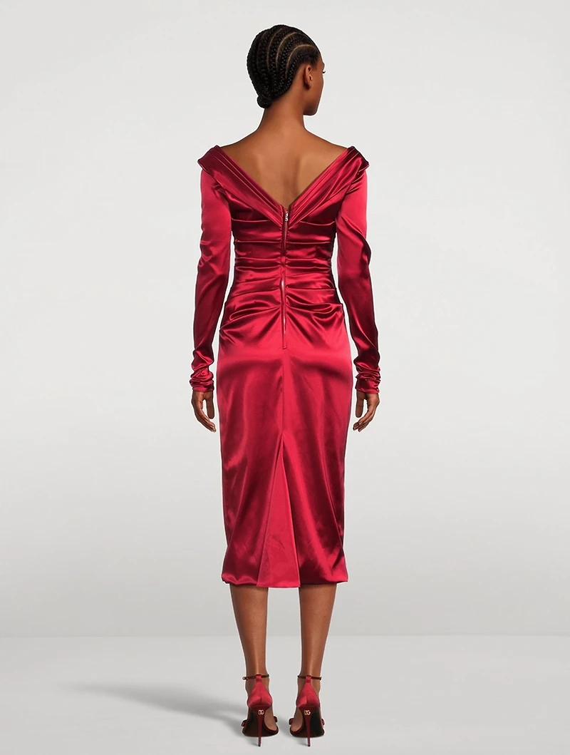 Ruched Satin Midi Dress