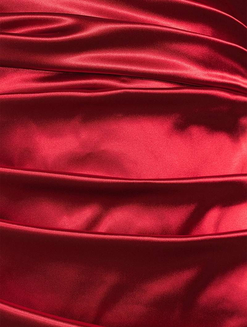 Ruched Satin Midi Dress