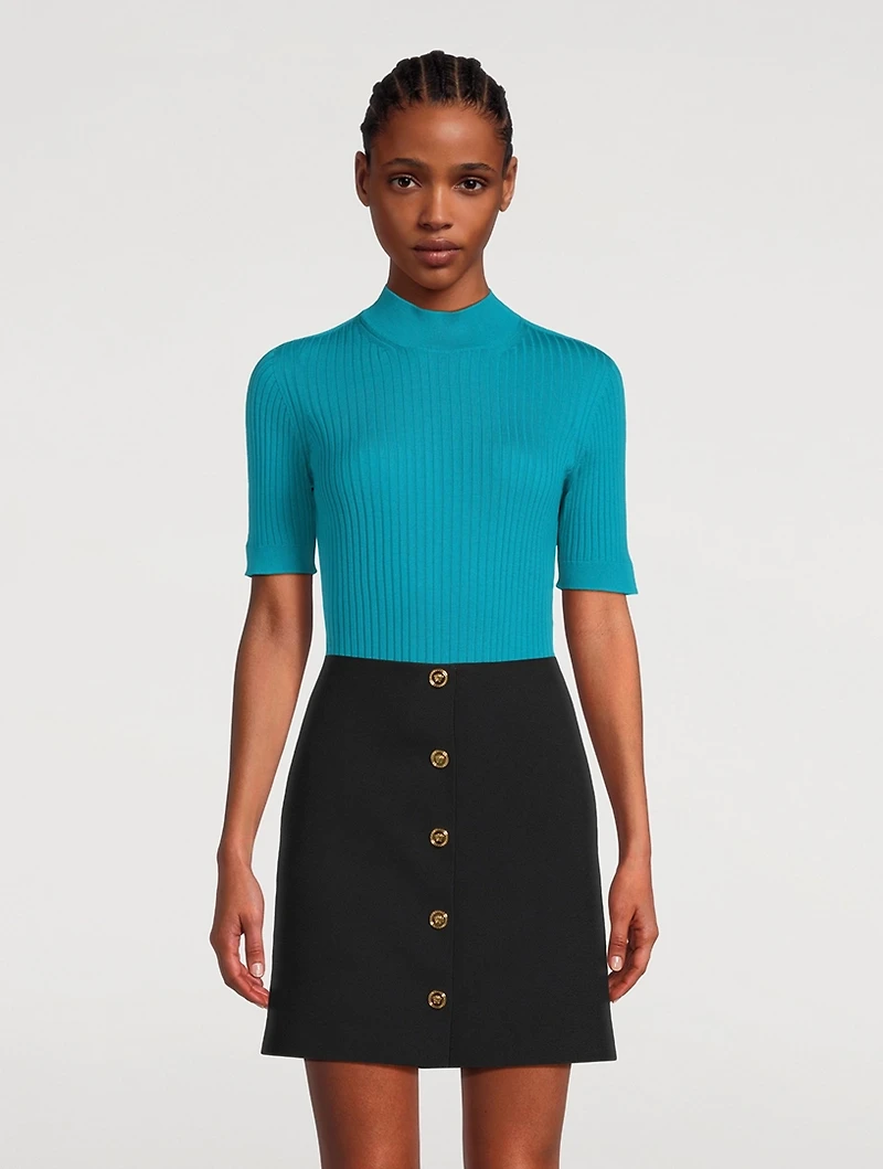 Wool Mockneck Short-Sleeve Sweater