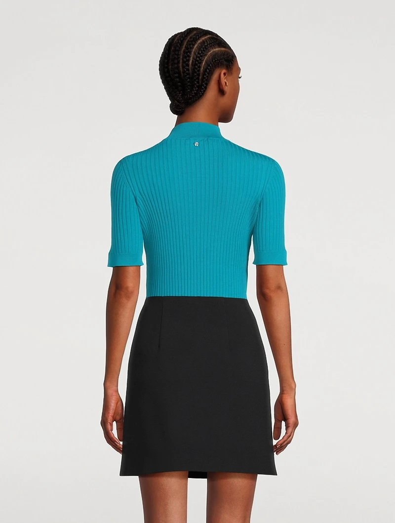 Wool Mockneck Short-Sleeve Sweater