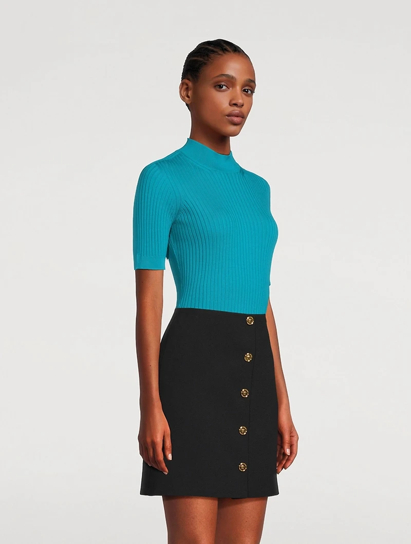 Wool Mockneck Short-Sleeve Sweater