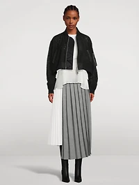Mixed-Media Pleated Midi Skirt