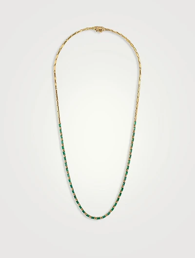 Linear 18K Gold Half Emerald Tennis Necklace