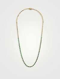 Linear 18K Gold Half Emerald Tennis Necklace