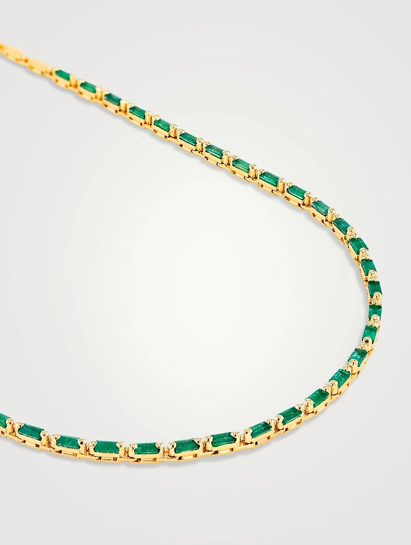 Linear 18K Gold Half Emerald Tennis Necklace