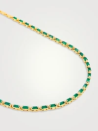 Linear 18K Gold Half Emerald Tennis Necklace