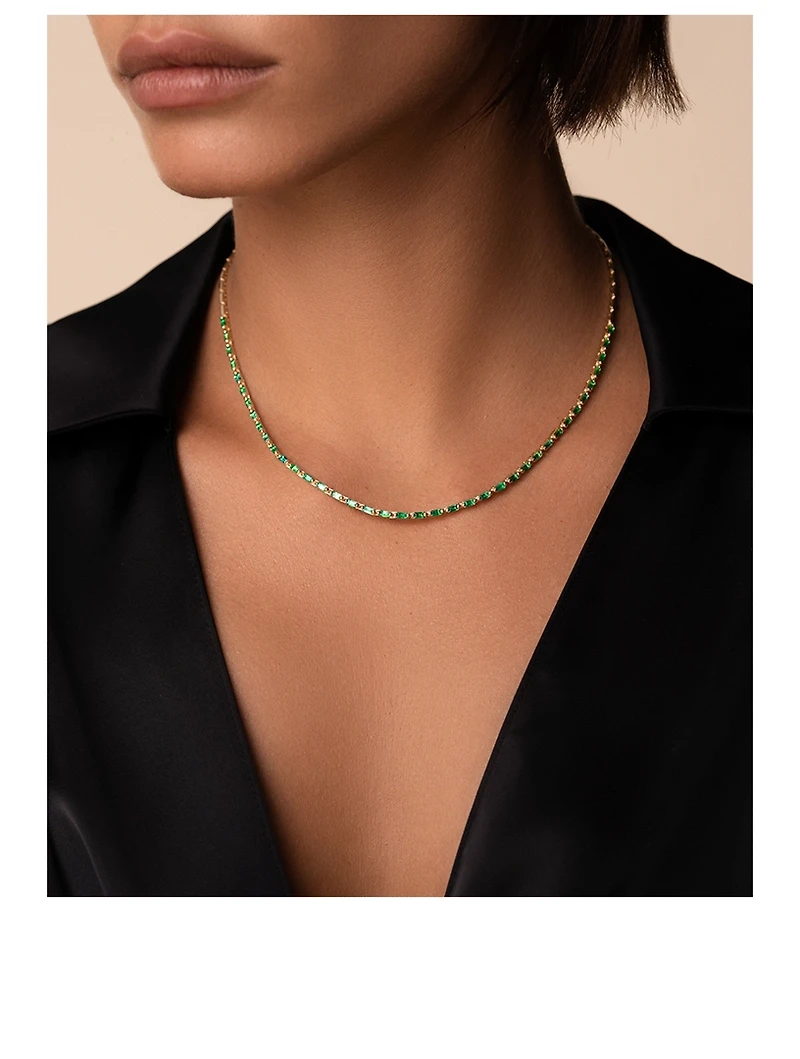Linear 18K Gold Half Emerald Tennis Necklace