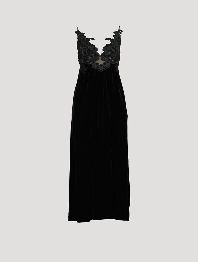 Sensory Lace-Trimmed Velvet Slip Dress