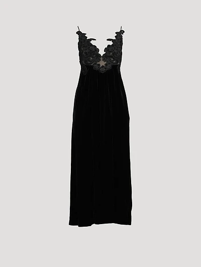 Sensory Lace-Trimmed Velvet Slip Dress