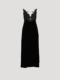 Sensory Lace-Trimmed Velvet Slip Dress
