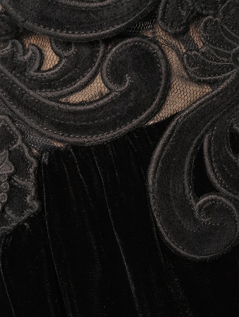Sensory Lace-Trimmed Velvet Slip Dress