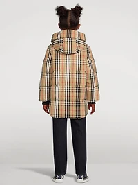 Vintage Check Nylon Hooded Puffer Coat