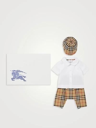 Three-Piece Check Baby Gift Set