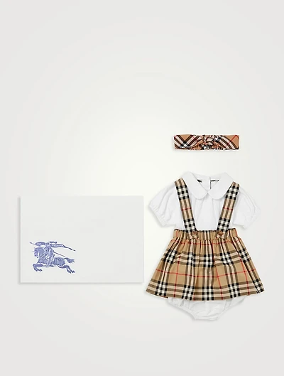 Three-Piece Cotton Check Baby Gift Set