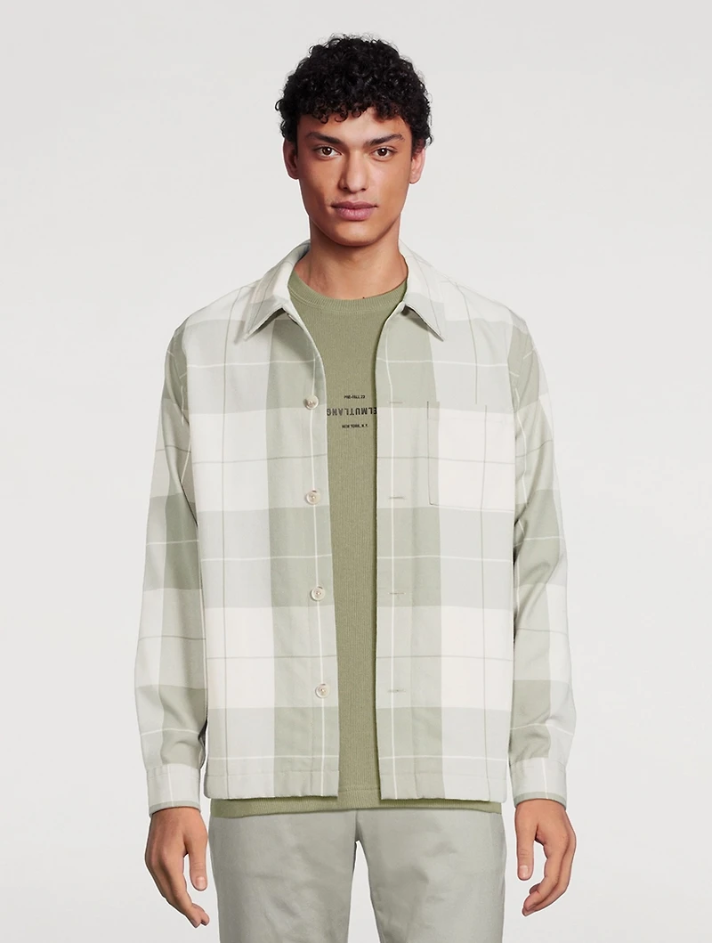Button-Front Overshirt Plaid Print