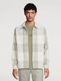 Button-Front Overshirt Plaid Print