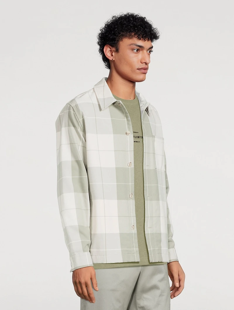 Button-Front Overshirt Plaid Print