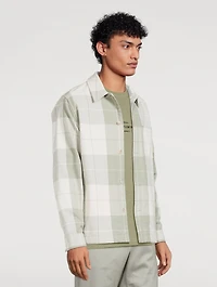 Button-Front Overshirt Plaid Print