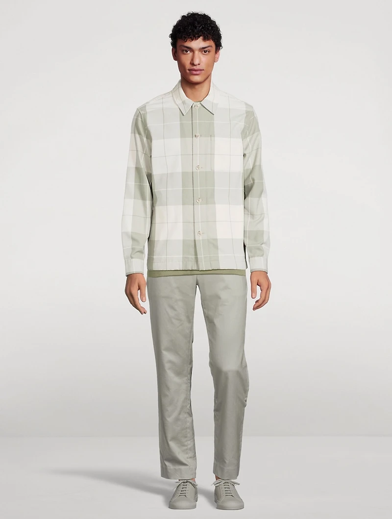 Button-Front Overshirt Plaid Print