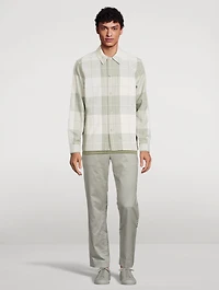 Button-Front Overshirt Plaid Print