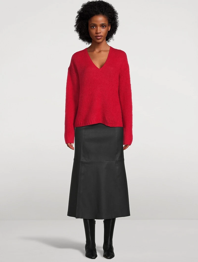Simoas Leather Midi Skirt