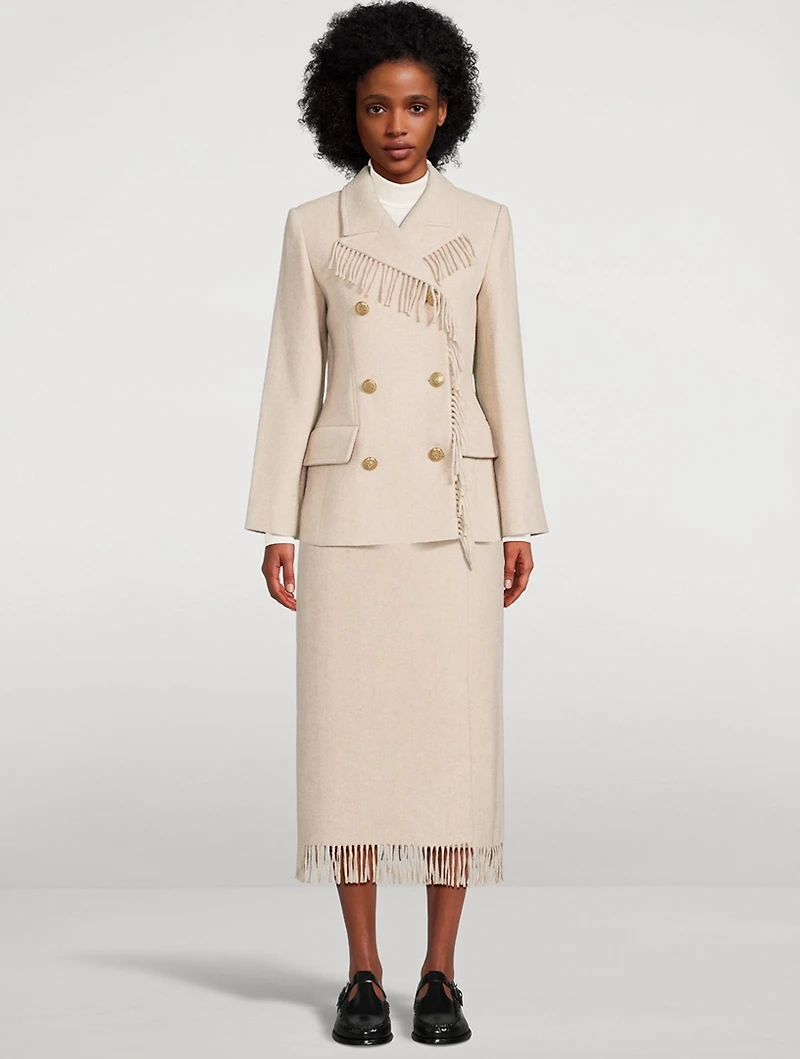 Ciarra Fringe-Trimmed Midi Skirt