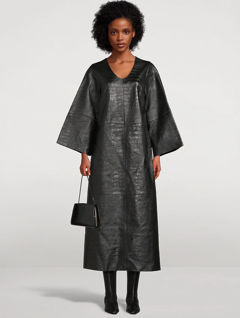 Cebello Croc-Embossed Leather Midi Dress