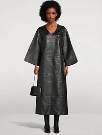 Cebello Croc-Embossed Leather Midi Dress