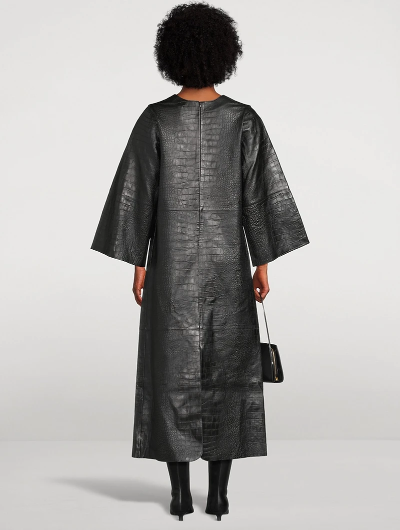 Cebello Croc-Embossed Leather Midi Dress