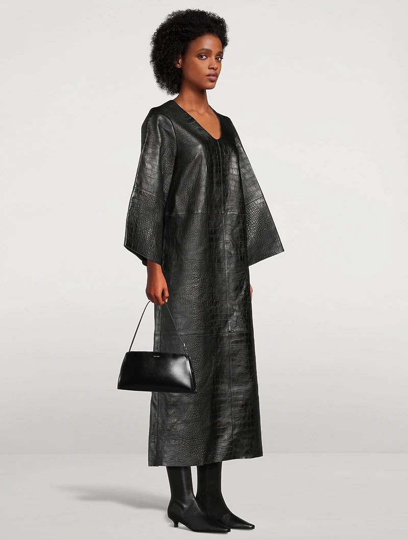 Cebello Croc-Embossed Leather Midi Dress