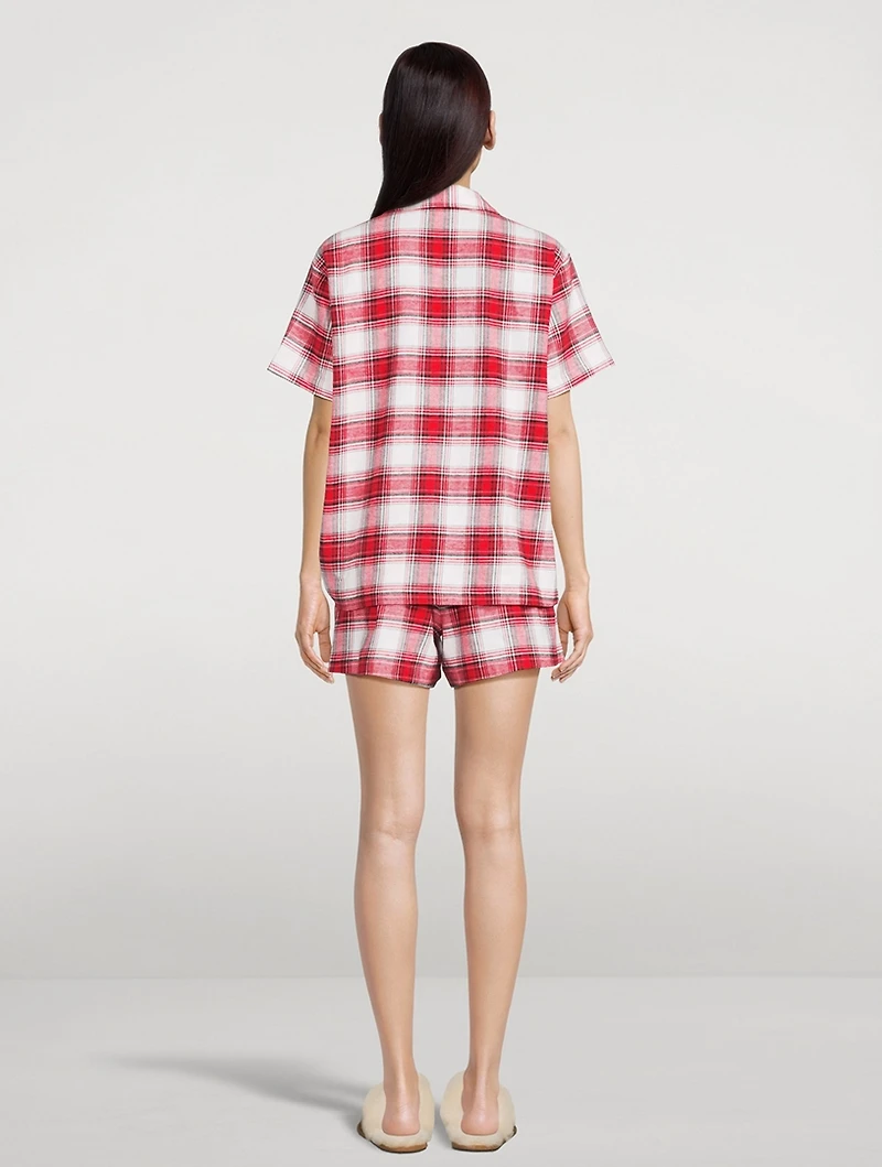 Flannel Short Pajama Set Plaid Print