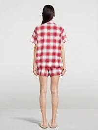 Flannel Short Pajama Set Plaid Print