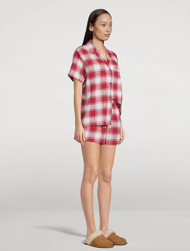 Flannel Short Pajama Set Plaid Print