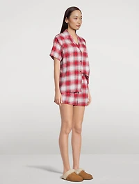 Flannel Short Pajama Set Plaid Print
