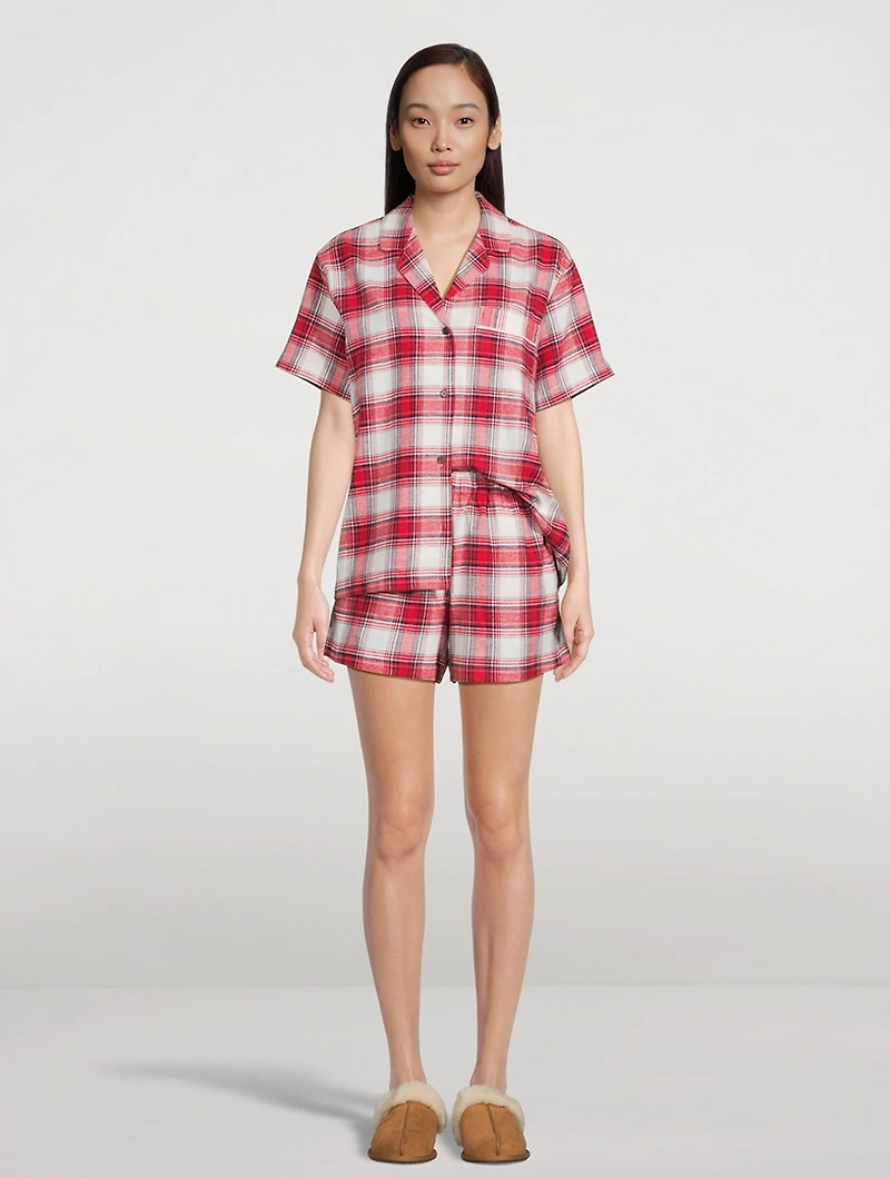 Flannel Short Pajama Set Plaid Print